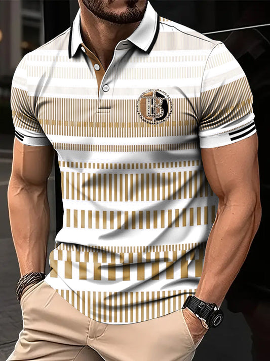 Férfi retro geometriai csík művészeti nyomtatás alkalmi üzleti póló