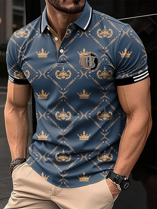 Férfi retro geometriai totem spliced nyomtatott alkalmi üzleti póló