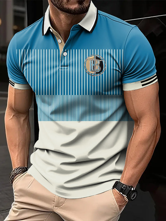 Férfi retro gradient csík művészeti nyomtatás alkalmi üzleti póló