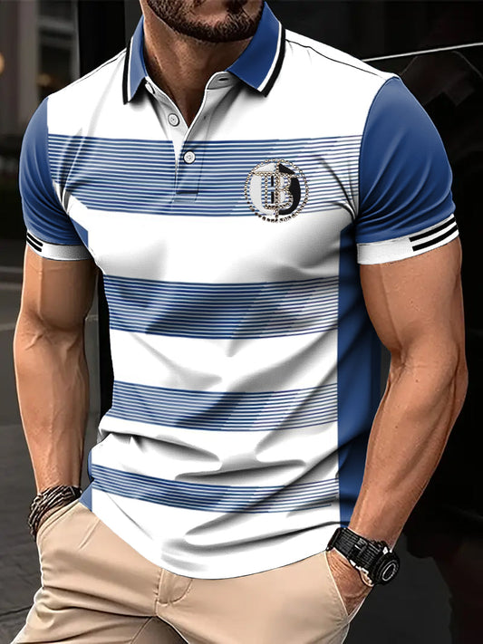 Férfi retro csík színes blokk művészeti nyomtatás alkalmi üzleti póló