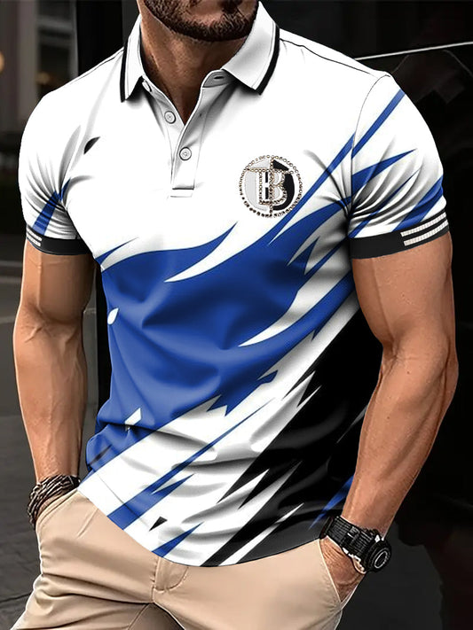 Férfi retro absztrakt geometriai patchwork art nyomtatás alkalmi üzleti póló