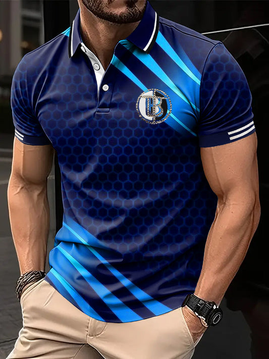 Férfi retro geometriai vonal splicing art nyomtatás alkalmi üzleti póló