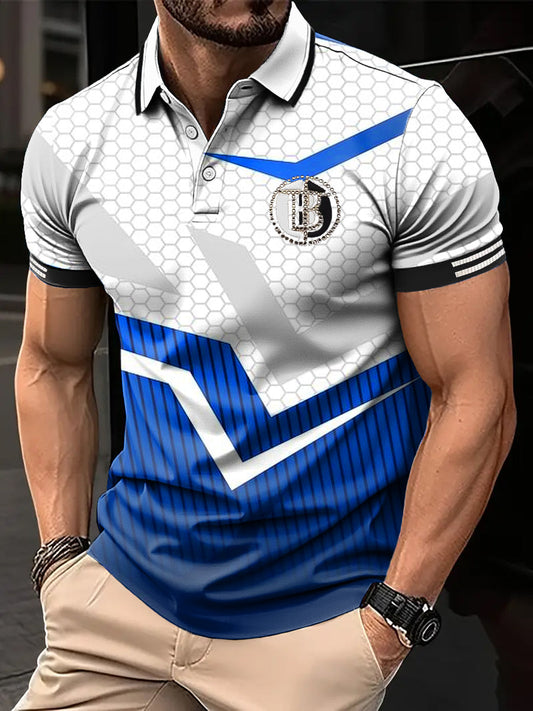 Férfi retro szabálytalan vonal splicing art nyomtatás alkalmi üzleti póló