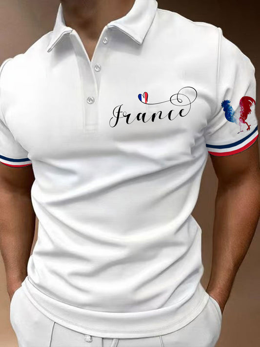 Férfi francia vintage nyomtatás rövid ujjú póló