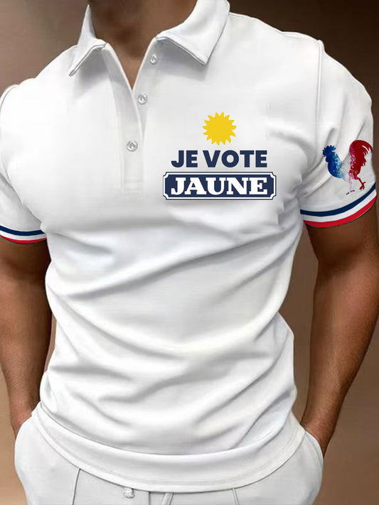 Férfi francia vintage nyomtatás rövid ujjú póló