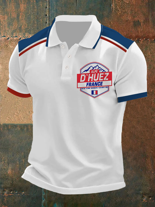 Férfi francia vintage nyomtatás rövid ujjú póló