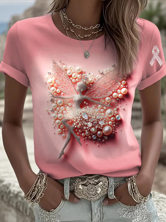 Női pearl rhinestone nyomtatott alkalmi póló