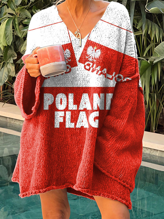 Női V-nyakú vintage stílusú pulóver