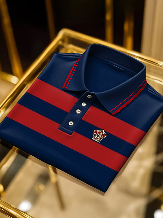 Retro art navy blue csíkos nyomtatás üzleti rövid ujjú pólóing