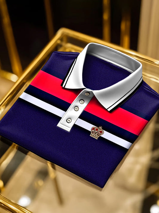 Retro art színes csík nyomtatás üzleti rövid ujjú póló