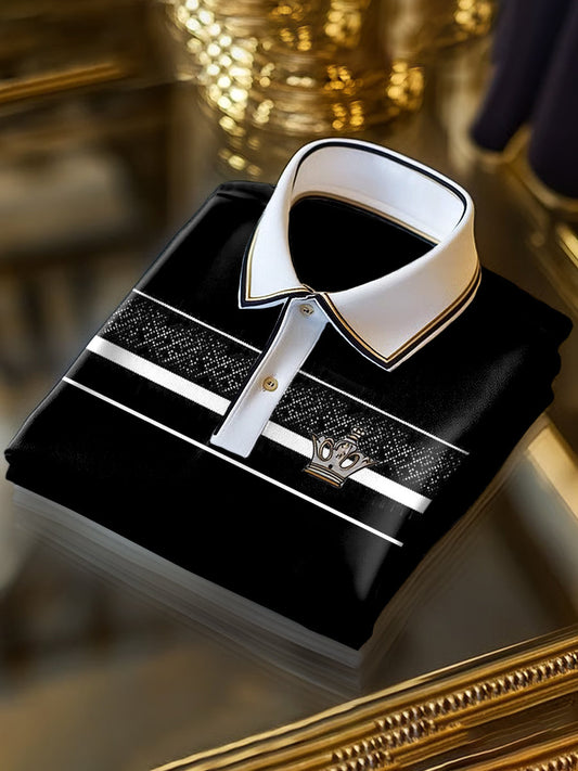 Klasszikus művészeti csík splicing nyomtatás üzleti rövid ujjú pólóing