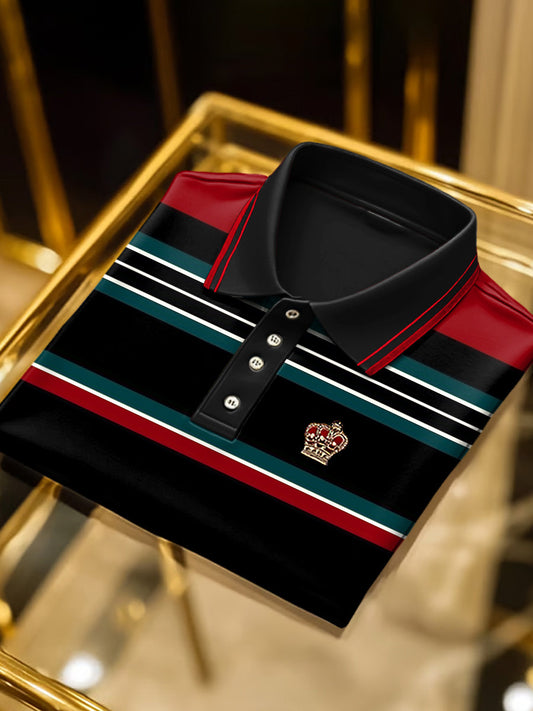 Retro art többszínű csíkos nyomtatás üzleti rövid ujjú pólóing