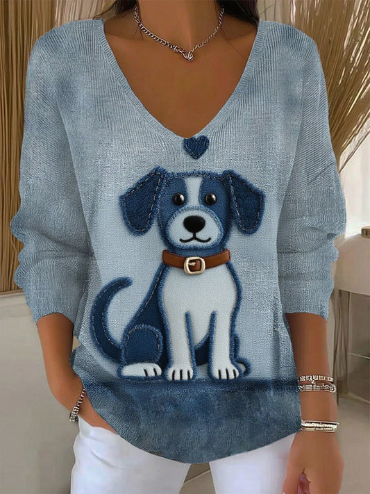 Női retro állat nyomtatás alkalmi hosszú ujjú top