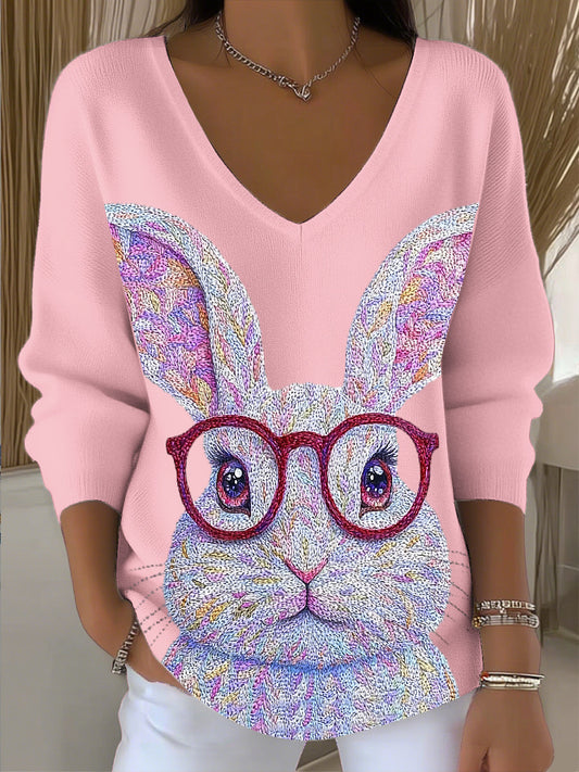 Női imádnivaló nyúl v-nyak felső