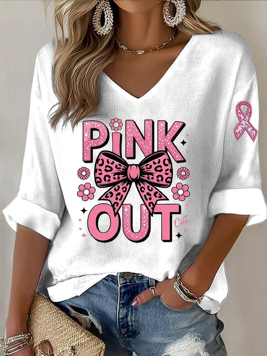 Női rózsaszín íj alkalmi hosszú ujjú póló