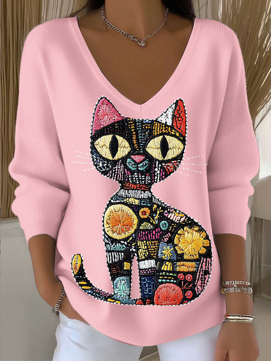 Női művészi macska v-nyak tetején