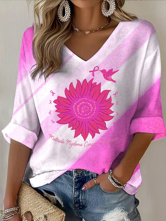 Női rózsaszín virágszalag alkalmi hosszú ujjú póló