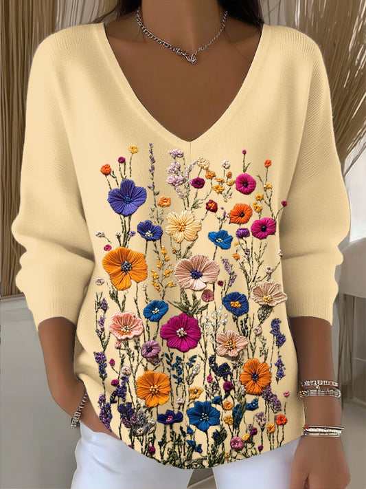 Női virágos v-nyak blúz
