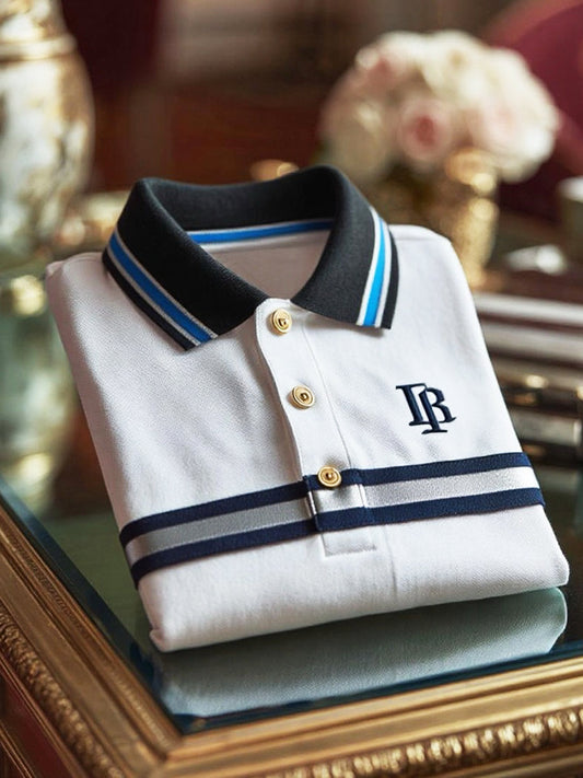 Klasszikus csíkos embléma üzleti rövid ujjú pólóing