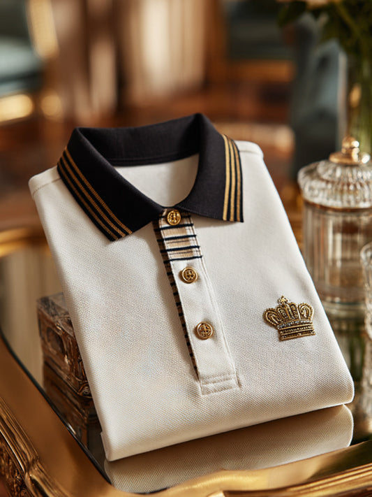 Retro royal crest patchwork business rövid ujjú pólóing