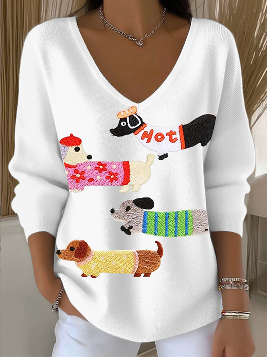 Női imádnivaló tacskó v-nyak felső