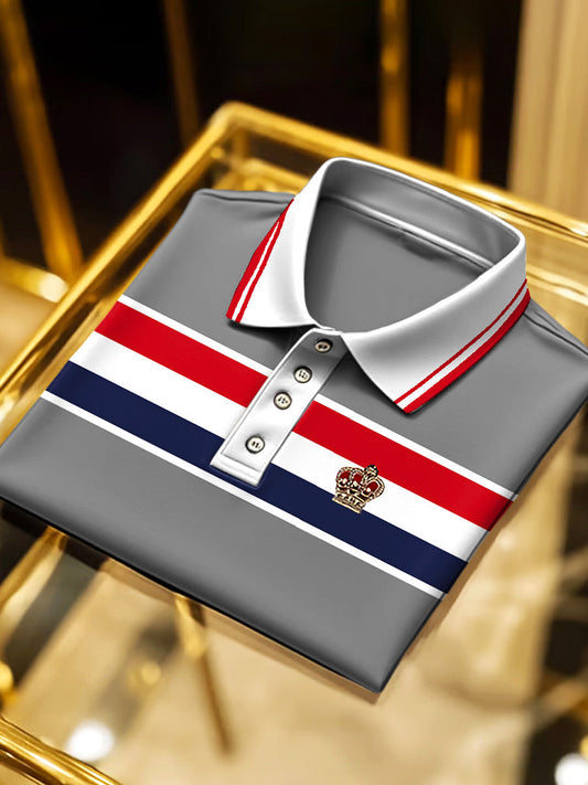 Férfi vintage klasszikus csíkos üzleti rövid ujjú pólóing