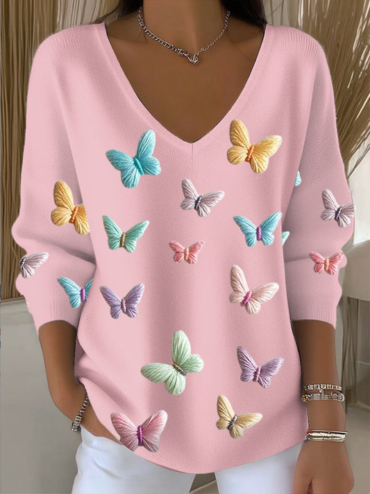 Női színes pillangó v-nyak felső