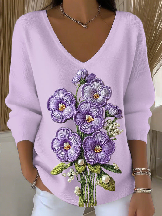 Női romantikus virágos v-nyak felső