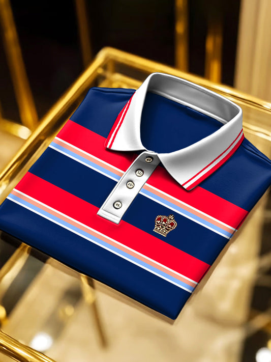 Férfi klasszikus üzleti rövid ujjú póló színes csíkokkal