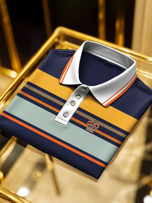 Férfi csíkos patchwork klasszikus üzleti rövid ujjú pólóing