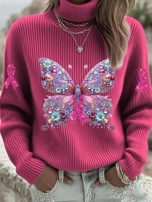 Női rózsaszín pillangó íj rhinestone pulóver pulóver