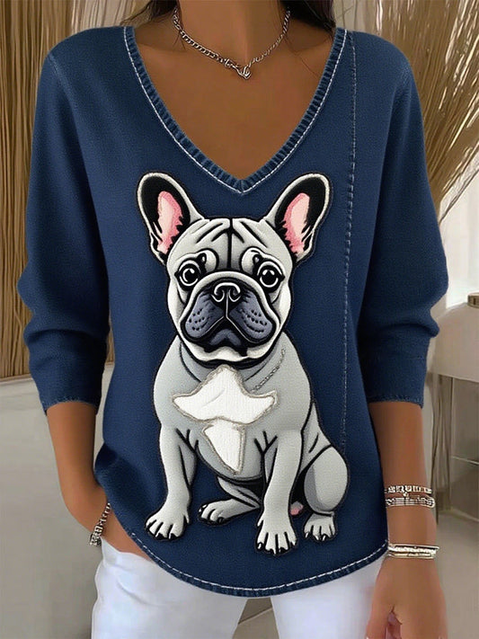 Női retro állat nyomtatás alkalmi hosszú ujjú top