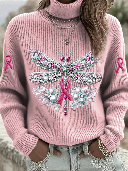 Női rózsaszín szitakötő rhinestone pulóver pulóver