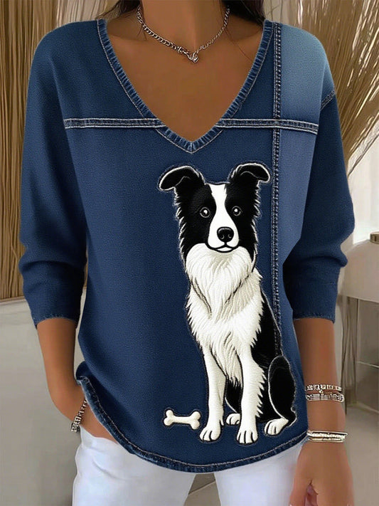 Női retro állat nyomtatás alkalmi hosszú ujjú top