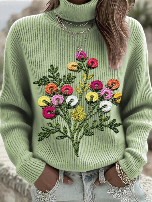 Női vintage virágos hímzett pulóver pulóver