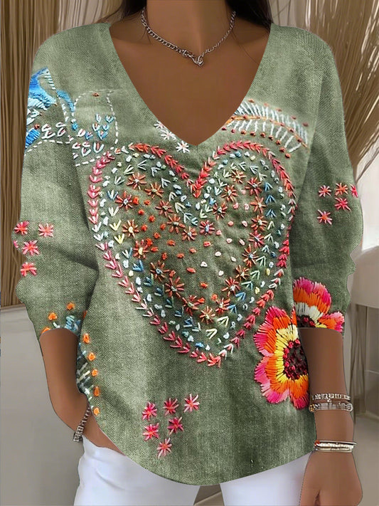Női vintage bohém patchwork art v-nyak felső