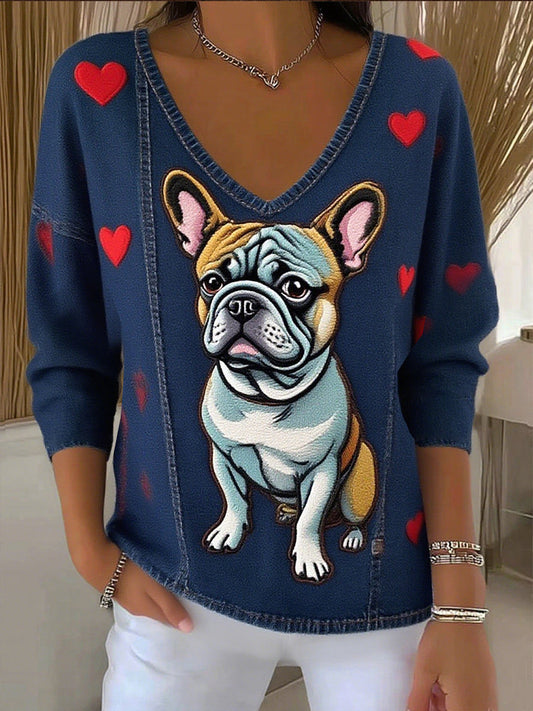 Női retro állat nyomtatás alkalmi hosszú ujjú top