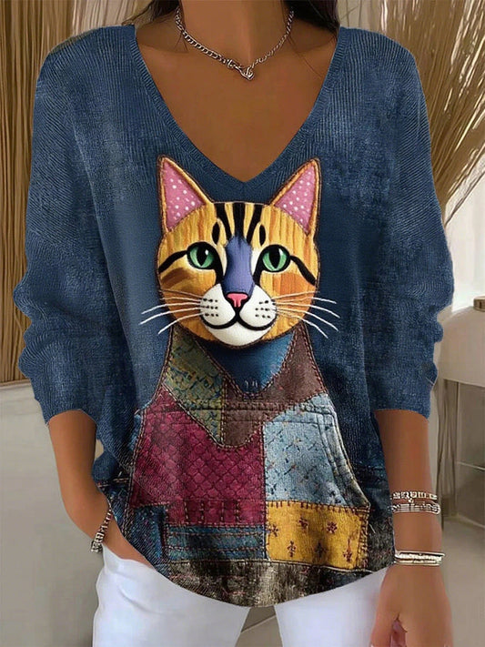 Női retro állat nyomtatás alkalmi hosszú ujjú top