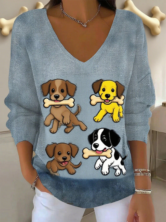 Női retro állat nyomtatás alkalmi hosszú ujjú top