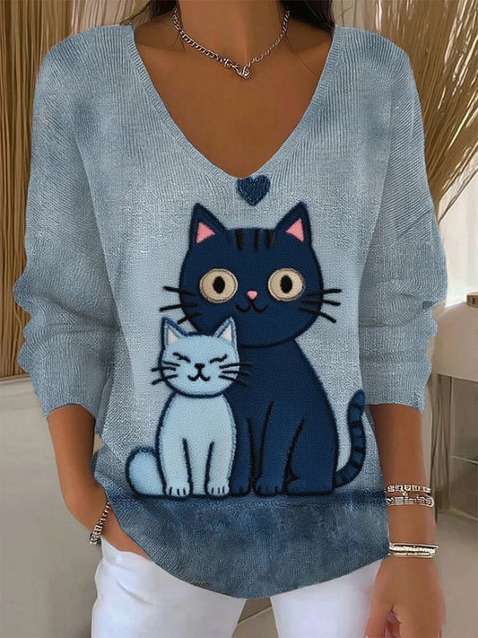 Női retro állat nyomtatás alkalmi hosszú ujjú top