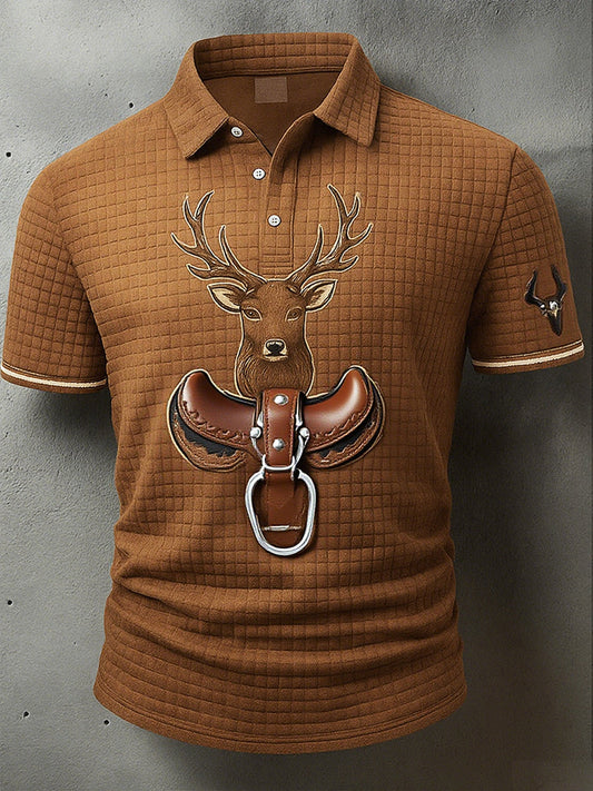Férfi vintage szarvas art print nyugati waffle polo ing