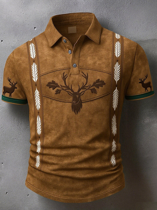 Férfi vintage szarvas art print nyugati waffle polo ing