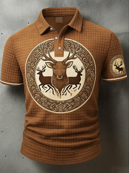 Férfi vintage szarvas art print nyugati waffle polo ing