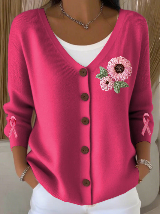 Női vintage virágos szalag v-nyak kötött kardigán