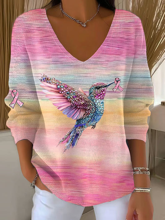 Női mellrák szalag állati nyomtatás pamut hosszú ujjú póló