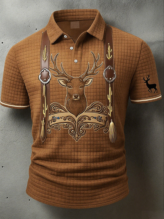 Férfi vintage szarvas art print nyugati waffle polo ing