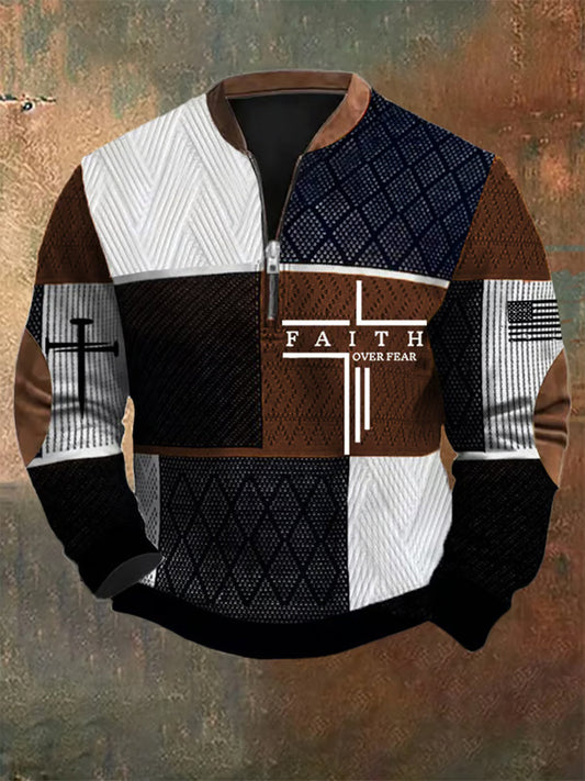 Férfi vintage art faith alkalmi pulóver