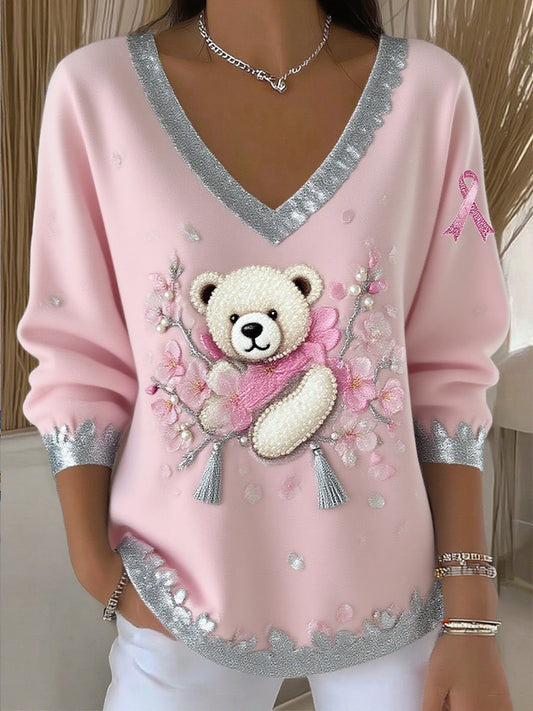 Női mellrák szalag állati nyomtatás pamut hosszú ujjú póló