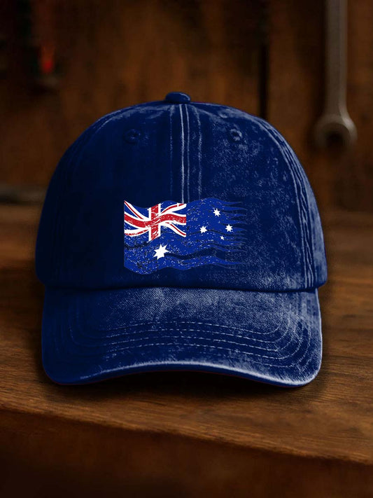 Vintage ausztrál zászló jelvény alkalmi nyomtatás mosott kalap