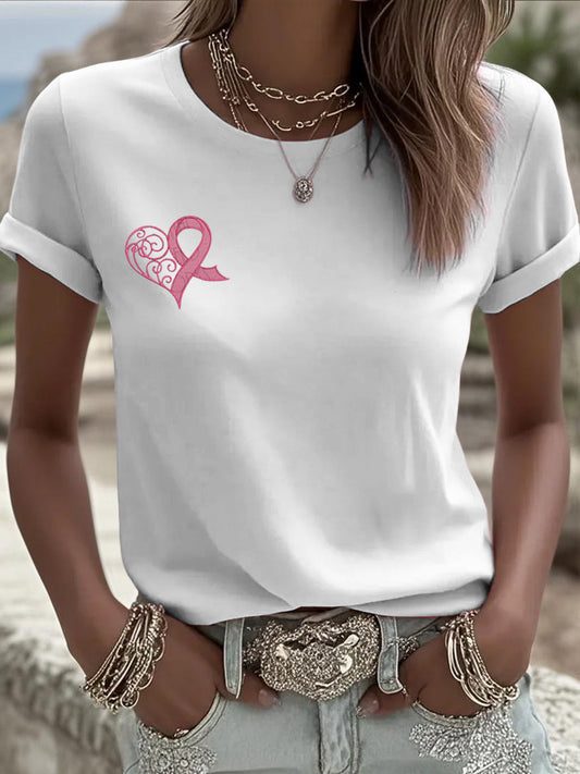Női fehér minimalista kis címke szív nyomtatott alkalmi rövid ujjú ing